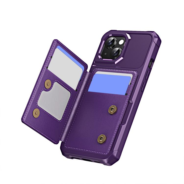 Funda de Cuero con Tapa Horizontal para iPhone 14 con Tarjetero (Morado)