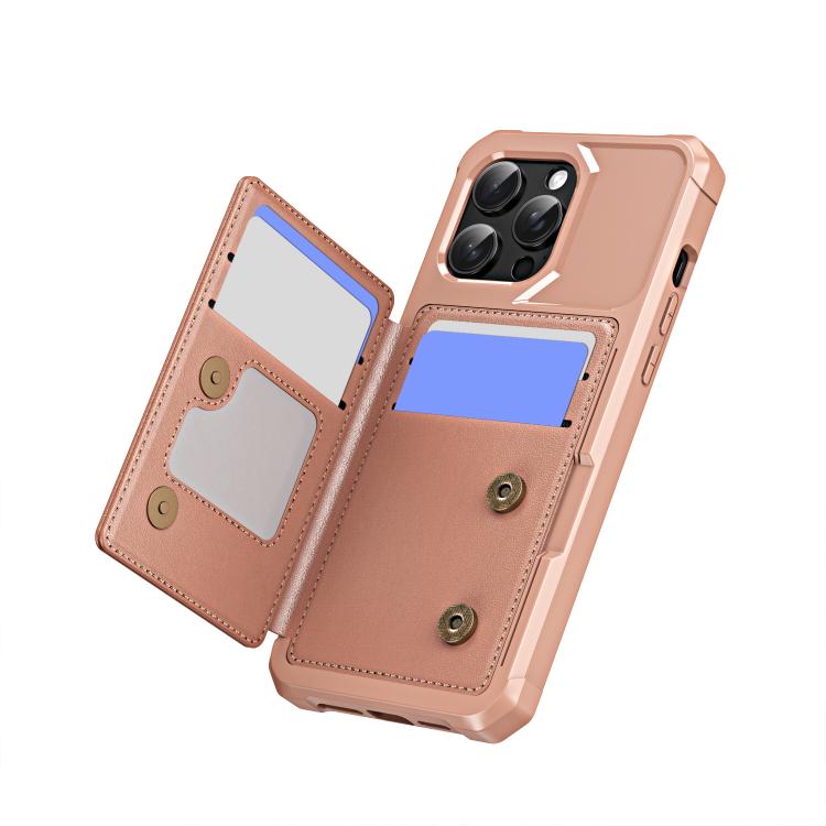 Funda de Cuero con Tapa Horizontal para iPhone 14 Pro con Tarjetero (Oro Rosa)