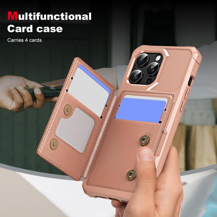 Funda de Cuero con Tapa Horizontal para iPhone 15 Pro Max con Tarjetero (Oro Rosa)