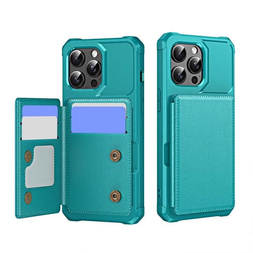 Funda de Cuero con Tapa Horizontal para iPhone 15 Pro Max Tarjetero (Verde Cian)