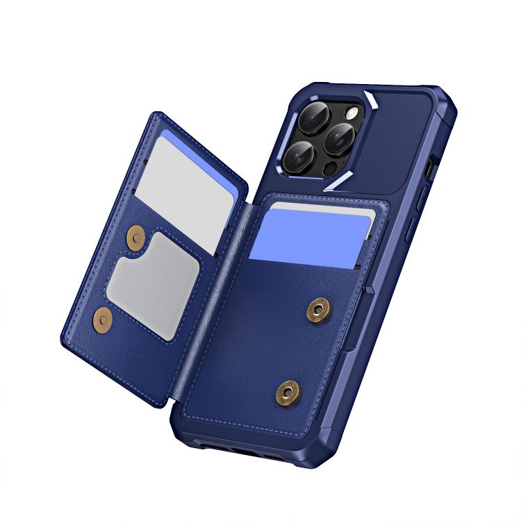 Funda de Cuero para iPhone 15 Pro Max con Tapa Horizontal y Tarjetero (Azul Oscuro)