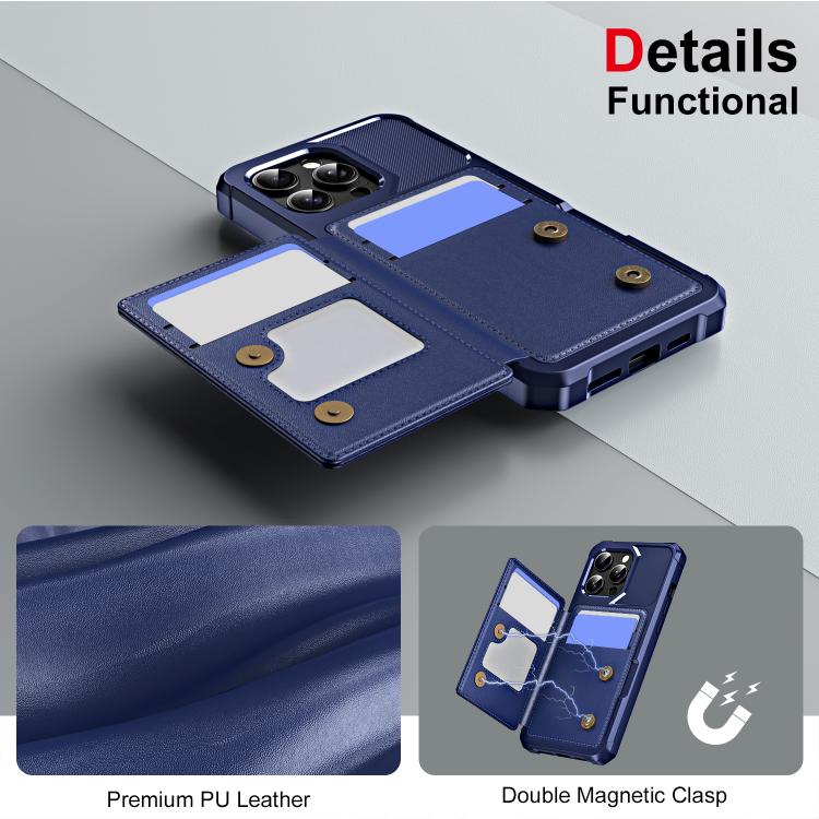 Funda de Cuero para iPhone 15 Pro Max con Tapa Horizontal y Tarjetero (Azul Oscuro)