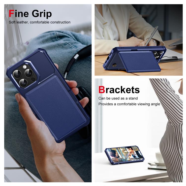Funda de Cuero para iPhone 15 Pro Max con Tapa Horizontal y Tarjetero (Azul Oscuro)