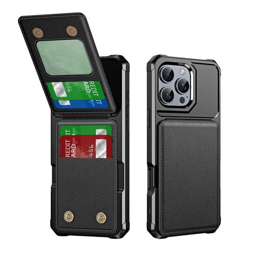 Funda de Cuero con Tapa Vertical para iPhone 16 Pro con Tarjetero (Negro)
