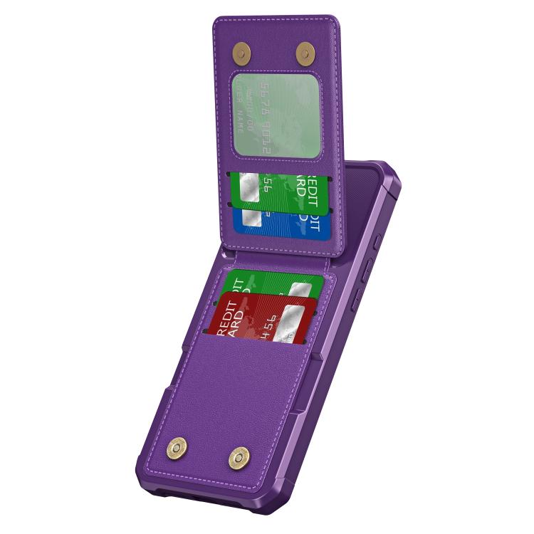 Funda de Cuero con Tapa Vertical para iPhone 16 Plus Tarjetero (Morado)