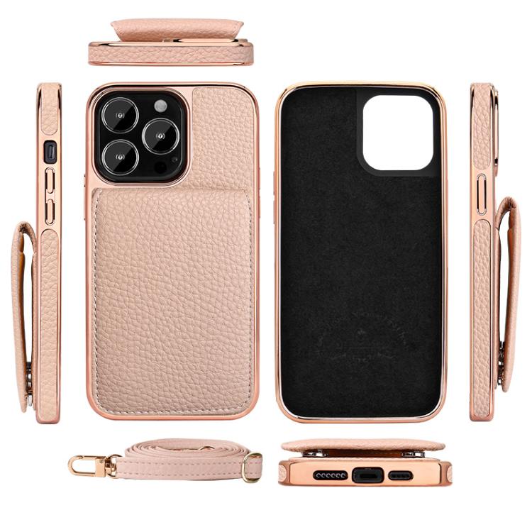 Funda de Teléfono Tipo Billetera Vietao Textura de Lichi Cordón de Pu para iPhone 14 (Blanco)