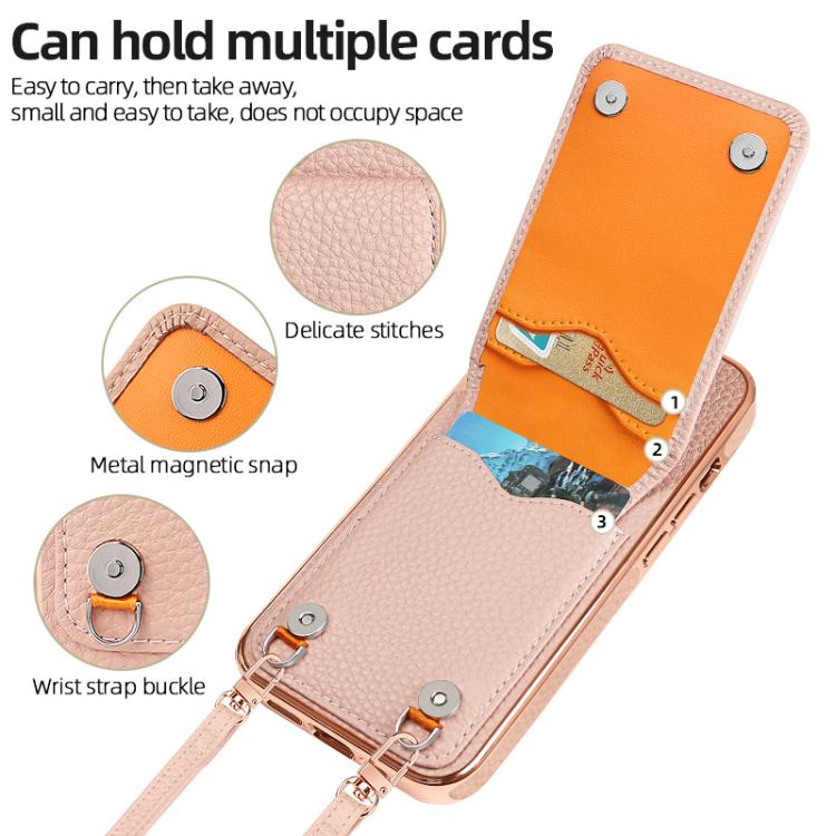 Funda de Teléfono Tipo Billetera Vietao Textura de Lichi Cordón de Pu para iPhone 14 Pro Max (Rosa)