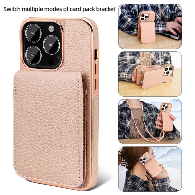 Funda de Teléfono Tipo Billetera Vietao Textura de Lichi Cordón de Pu para iPhone 14 (Blanco)