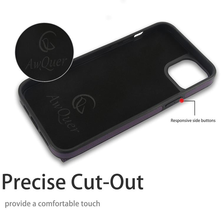 Funda para iPhone 15 Plus Awquer Cuero con Tapa Horizontal para Tarjetas y Soporte (Morado Oscuro)