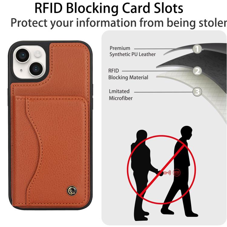 Funda de Cuero Awquer para iPhone 14/13 con Tapa Horizontal para Tarjetas y Soporte (Marrón)