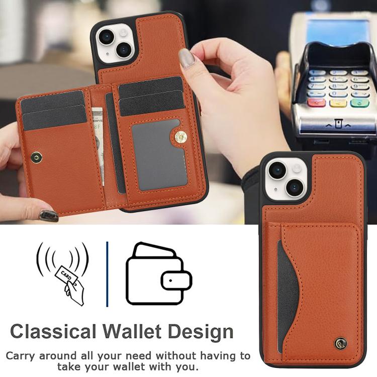 Funda de Cuero Awquer para iPhone 14/13 con Tapa Horizontal para Tarjetas y Soporte (Marrón)