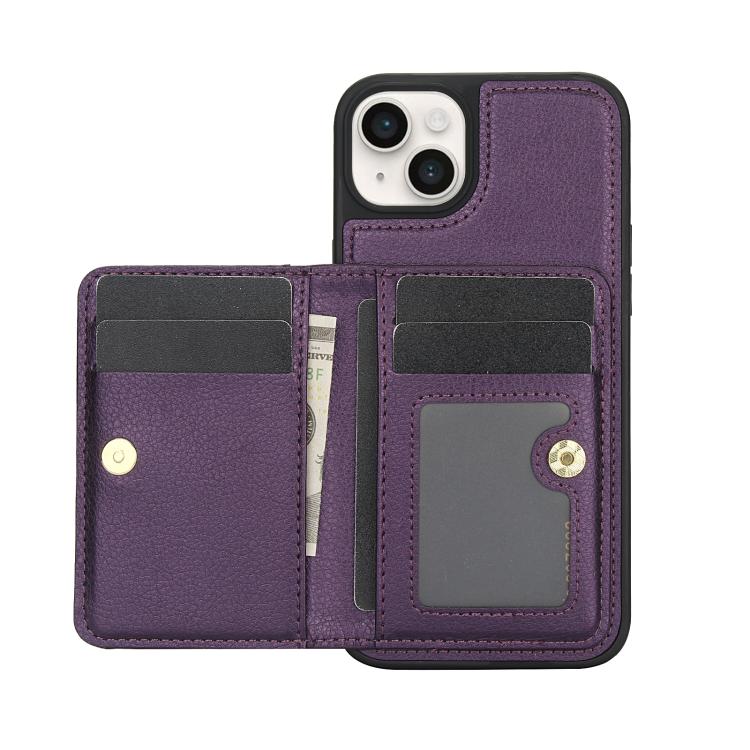 Funda de Cuero Awquer para iPhone 14/13 con Tapa Horizontal para Tarjetas y Soporte (Morado Oscuro)