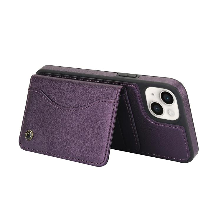 Funda de Cuero Awquer para iPhone 14/13 con Tapa Horizontal para Tarjetas y Soporte (Morado Oscuro)