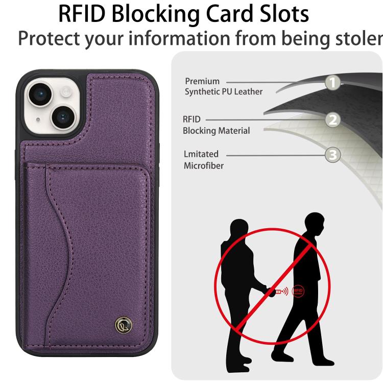 Funda de Cuero Awquer para iPhone 14/13 con Tapa Horizontal para Tarjetas y Soporte (Morado Oscuro)