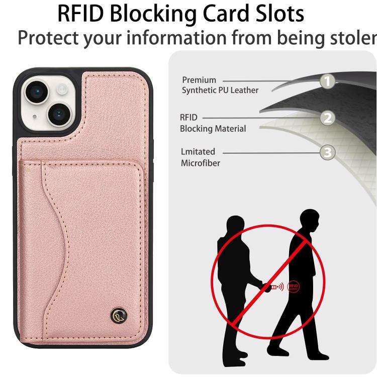 Funda para iPhone 14/13 Awquer Cuero Tapa Horizontal Tarjetas Soporte (Oro Rosa)