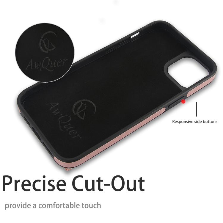 Funda para iPhone 14/13 Awquer Cuero Tapa Horizontal Tarjetas Soporte (Oro Rosa)