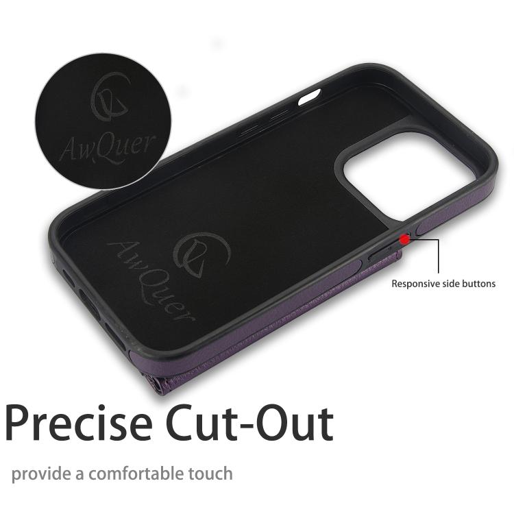 Funda para iPhone 14 Pro Max Awquer Cuero Tapa Horizontal Tarjetas Soporte (Morado Oscuro)