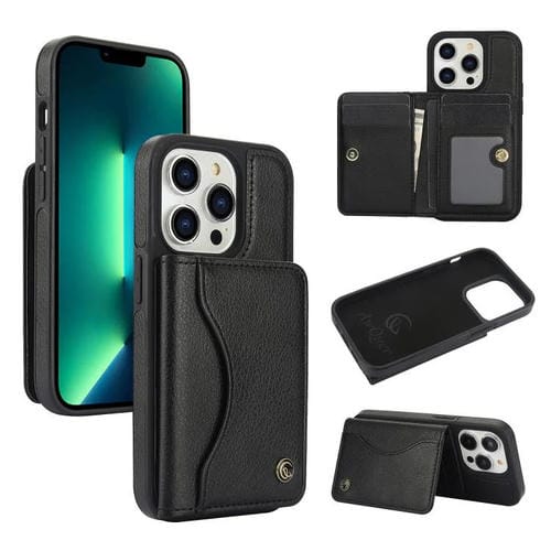 Funda para iPhone 13 Pro Max Awquer Cuero con Tapa Horizontal para Tarjetas y Soporte (Negro)