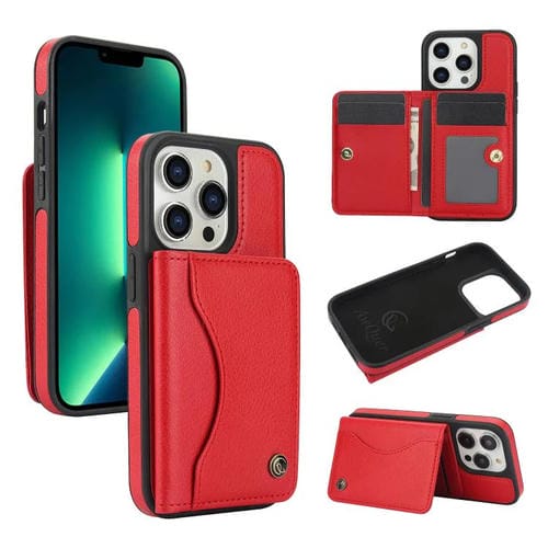 Funda para iPhone 13 Pro Max Awquer Cuero con Tapa Horizontal para Tarjetas y Soporte (Rojo)