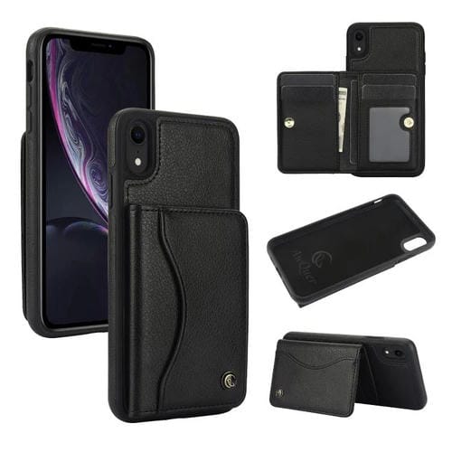 Funda de Cuero con Tapa Horizontal Awquer para iPhone Xr con Tarjetero (Negra)