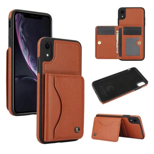 Funda de Cuero con Tapa Horizontal Awquer para iPhone Xr con Tarjetero (Marrón)