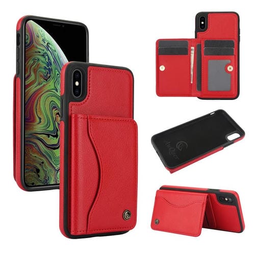 Funda de Cuero Awquer para iPhone Xs Max con Tapa Horizontal para Tarjetas y Soporte (Rojo)