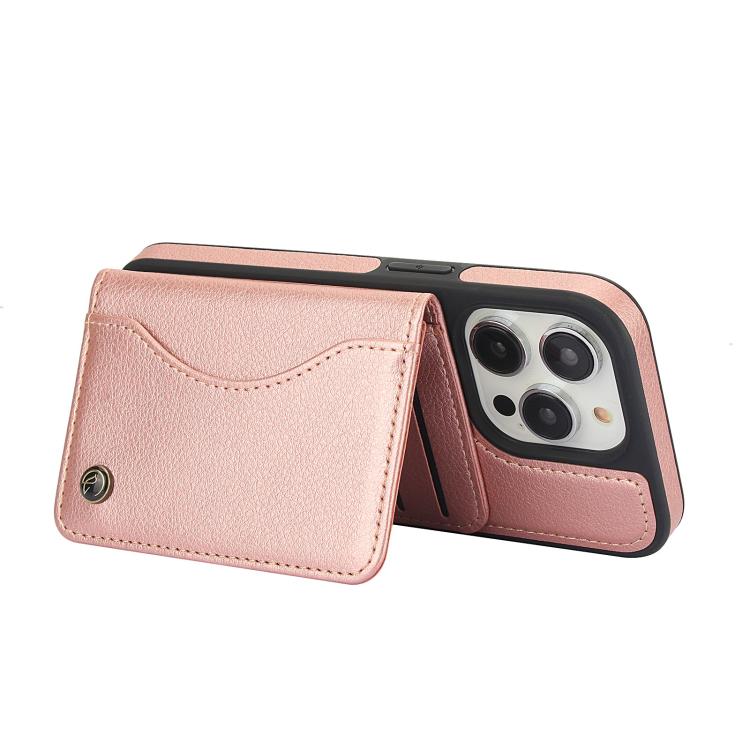 Funda Para iPhone 15 Pro Max Awquer Cuero Tapa Horizontal Tarjetas Soporte (Oro Rosa)