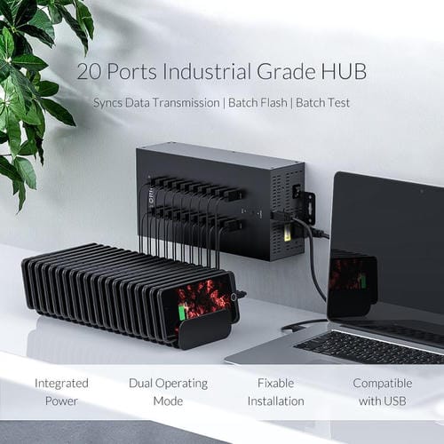 Concentrador USB 2.0 Orico IH20P de 20 Puertos de Grado Industrial con Enchufe Británico (Negro)