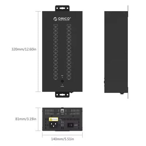 Concentrador USB 2.0 Orico IH30P de Grado Industrial de 30 Puertos con Enchufe de EE.UU (Negro)
