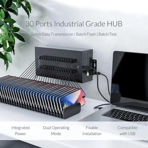 Concentrador USB 2.0 Orico IH30P de Grado Industrial de 30 Puertos con Enchufe de EE.UU (Negro)