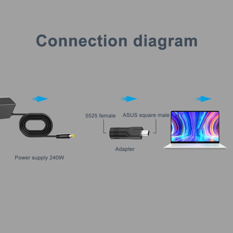 Adaptador de Carga para Computadora Portátil Asus 240 W con Puerto 5,5 x 2,5 mm a Puerto Cuadrado