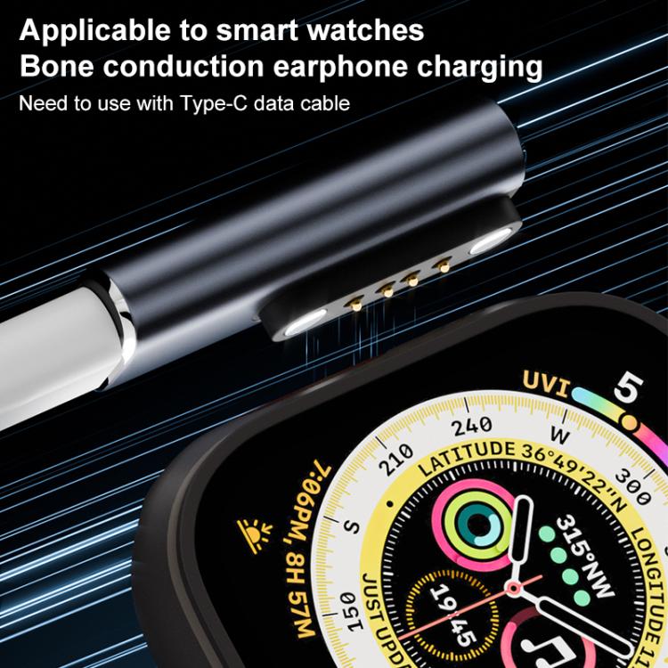 Adaptador Convertidor Usb-C Tipo-C para Auriculares Conducción Ósea y Reloj Inteligente Interfaz 4 Pines (Negro)
