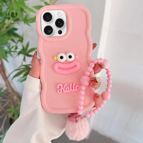 Funda TPU Boca de Salchicha con Cadena de Cuentas para iPhone 15 Pro (Rosa)