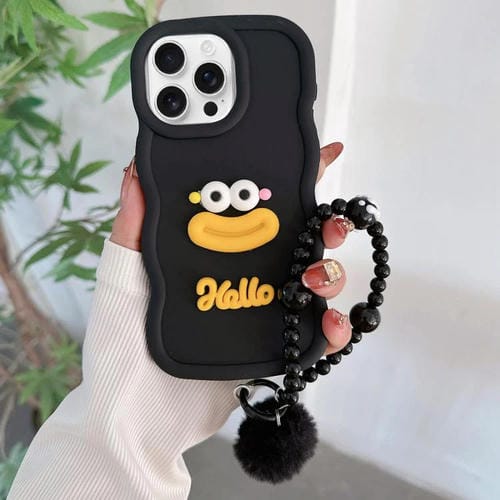 Funda TPU iPhone 13 Pro Max Forma Boca Salchicha Cadena Cuentas (Negra)