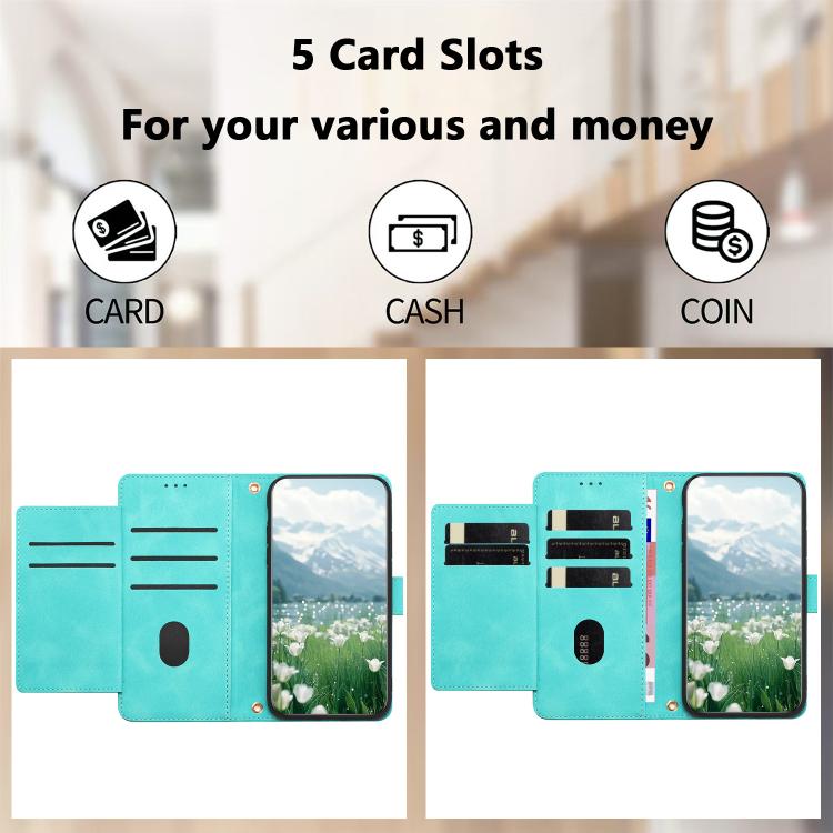 Funda de cuero con relieve de tulipanes y cordón para Sharp Aquos wish5 (verde)