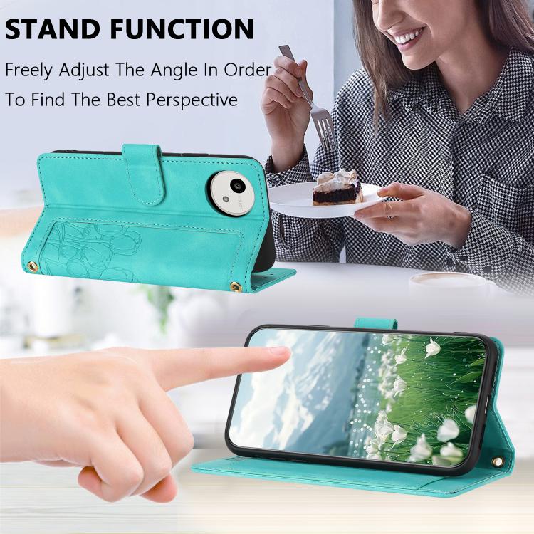 Funda de cuero con relieve de tulipanes y cordón para Sharp Aquos wish5 (verde)