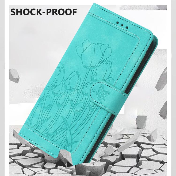 Funda de cuero con relieve de tulipanes y cordón para Sharp Aquos wish5 (verde)