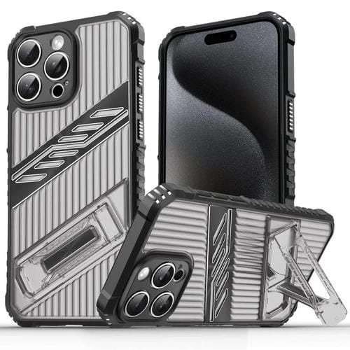 Funda Híbrida TPU para iPhone 15 Pro Max con Soporte para PC (Gris y Negro)