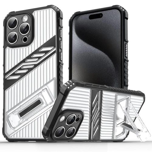 Funda Híbrida para iPhone 15 Pro Max TPU Soporte PC (Negro Transparente)