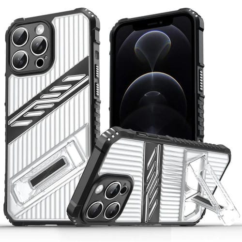 Funda híbrida TPU para iPhone 12 Pro con soporte para PC (Negro Transparente)
