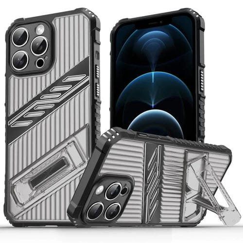 Funda híbrida TPU para iPhone 12 Pro Max con soporte para PC (Gris y Negro)