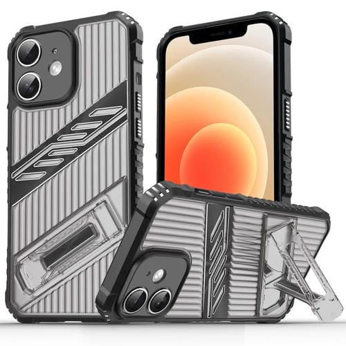 Funda híbrida TPU para iPhone 12 con soporte para PC (Gris y Negro)