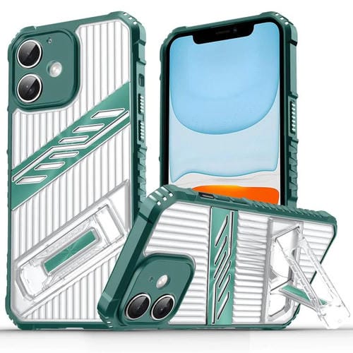 Funda híbrida para iPhone 11 con soporte TPU y PC (Verde Oscuro)
