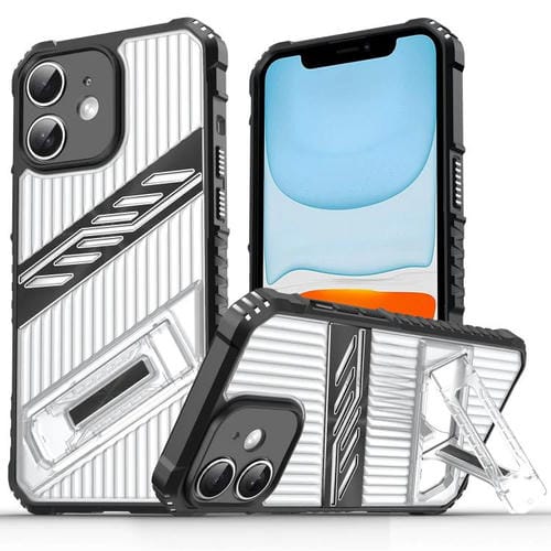 Funda híbrida TPU para iPhone 11 con soporte para PC (Negro Transparente)