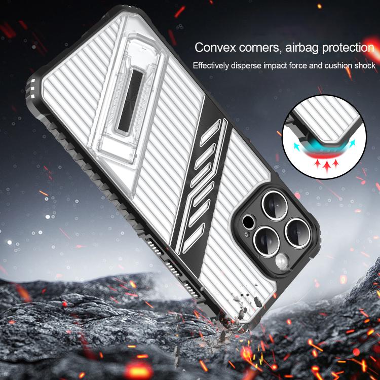 Funda híbrida TPU para iPhone 12 con soporte PC (Negro Transparente)