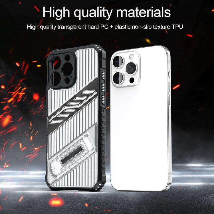 Funda híbrida TPU para iPhone 12 con soporte PC (Negro Transparente)