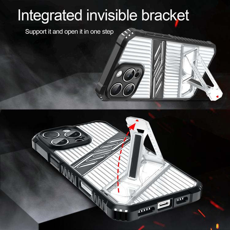 Funda Híbrida TPU para iPhone 15 Pro Max con Soporte para PC (Gris y Negro)