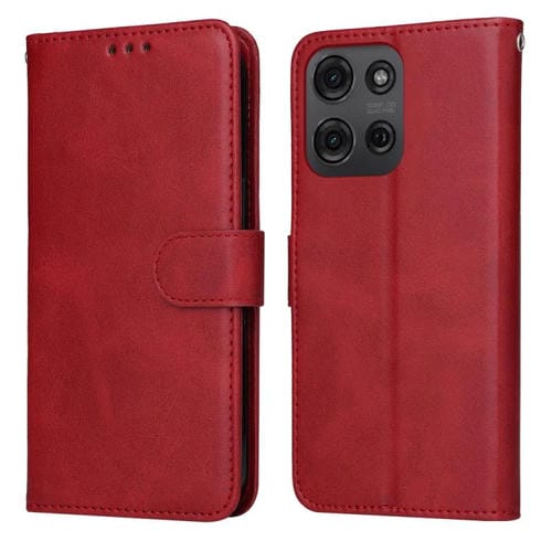 Funda de Piel Sintética con Tapa y Textura Clásica de Becerro para Motorola Moto G75 5G (Rojo)