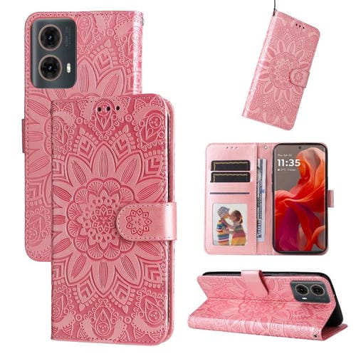 Funda de Piel Motorola Moto G85 S50 Neo Diseño Girasol En Relieve (Oro Rosa)
