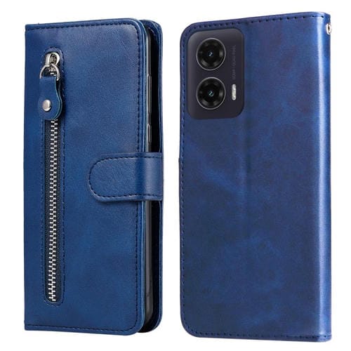 Funda de Piel con Textura de Becerro y Cremallera para Motorola Moto G35 (Azul)